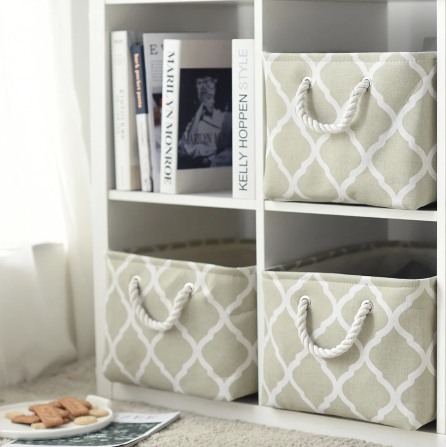 Various New Pattern Folding Laundry Cotton Rope Basket Storage Boxes Bins