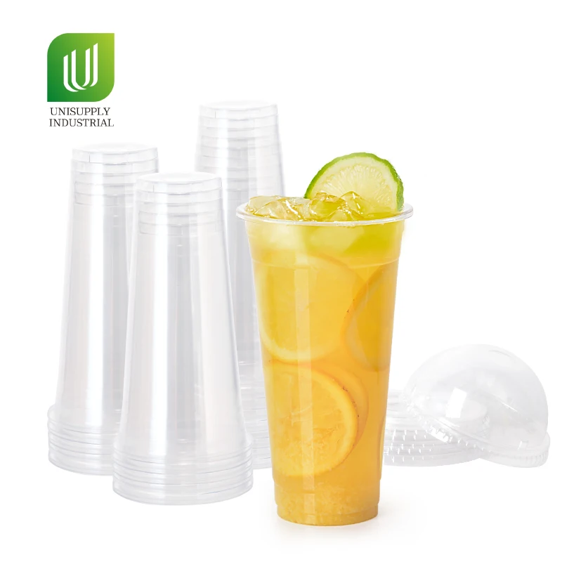 Manufacturer 12 OZ 16OZ PET Transparent Plastic Reusable Cups Disposable Plastic Cups Plastic Straw Cup  With Dome Flat Lids
