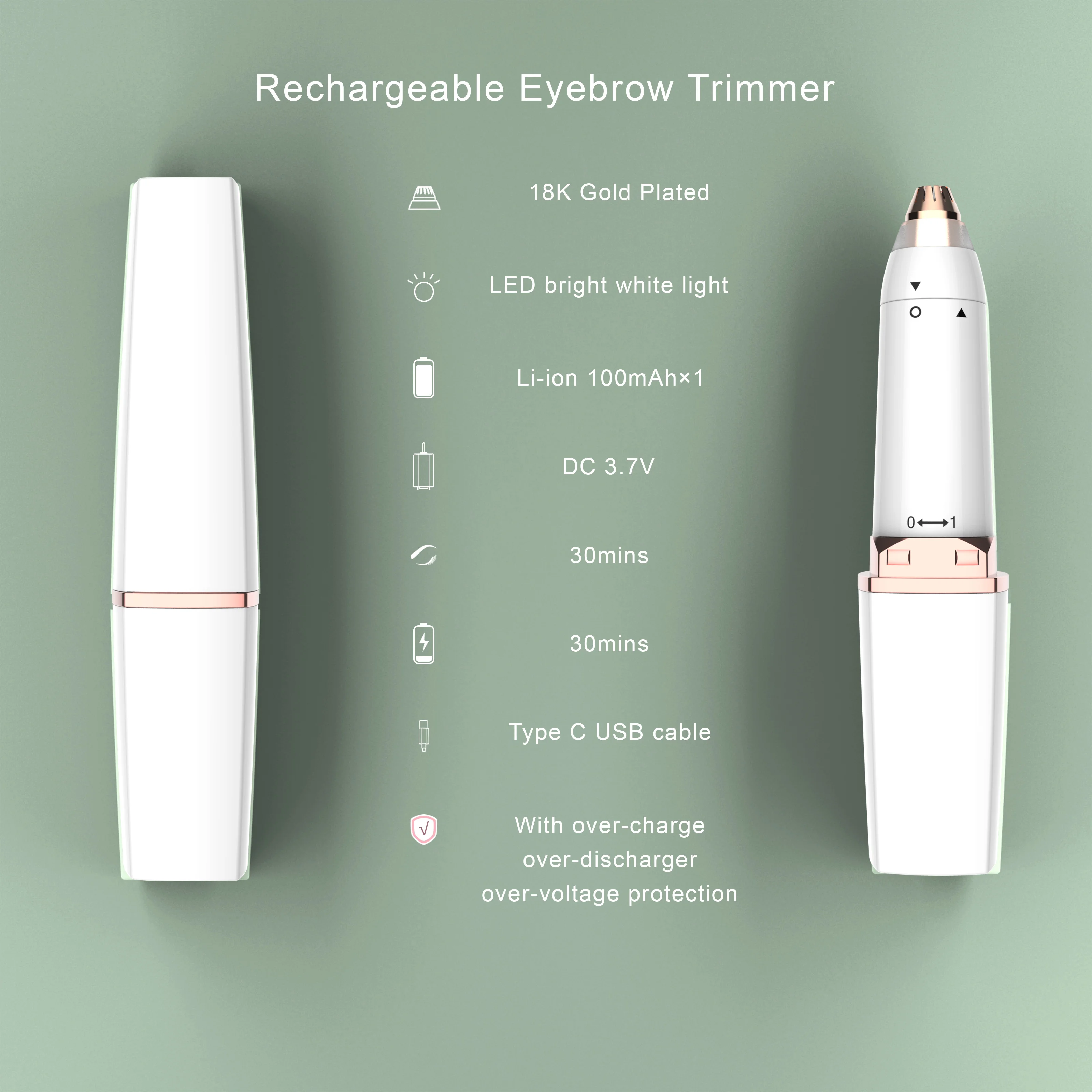 Multifunctional rechargeable battery-operated electric eyebrow razor for face, lips and nose