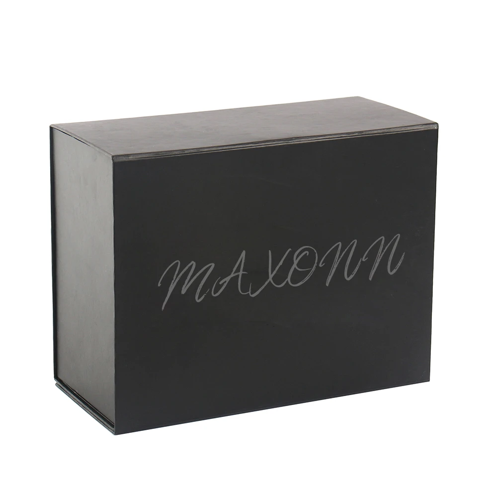 Custom Flat Shipping Magnetic Closure Black Foldable Gift Box Paper Packaging Boxes For Storage Tea Cloth Shoes