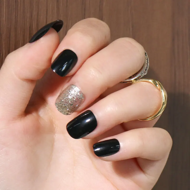 wholesale barbie baby pink glitter box of press on nails with glue fake nails short false nails artificial fingernails for women