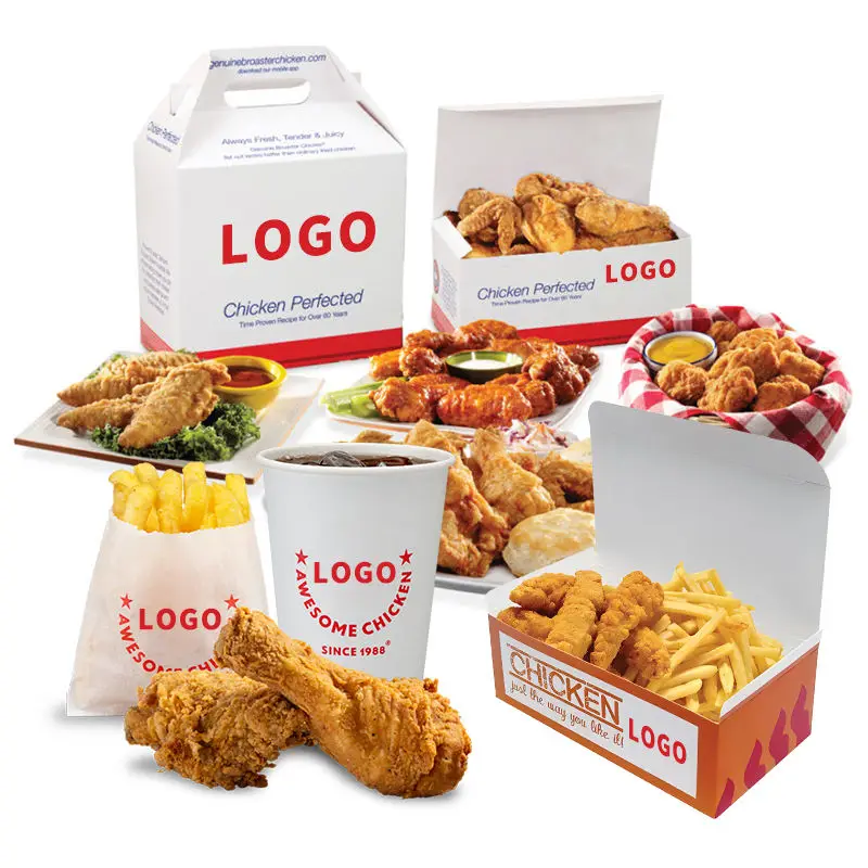Custom Fried Chicken Box Carton Take Away Food Grade Korean Hot Dog To Go French Burger Fast Food Paper Fried Chicken Box