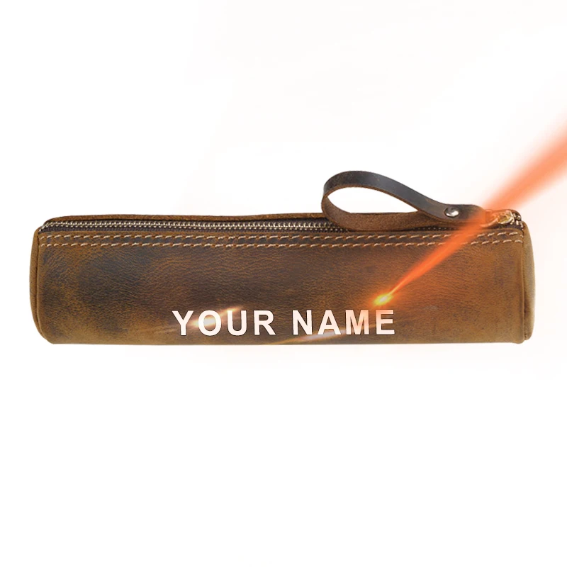 Free Shipping Cow leather Office Pen Bag Promotion Gift Custom Children Zipper Cylinder Pencil Case Pouch for School