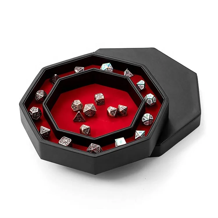 China PU Leather Octagon RPG DND Table Game Tray Wholesale Dice Rolling Tray with Lid