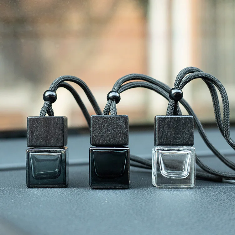 8ml Black Wood Cap Empty Luxury Hanging Glass Car Air Freshener Essential Oil Perfume Hanging Car Diffuser Car Freshener
