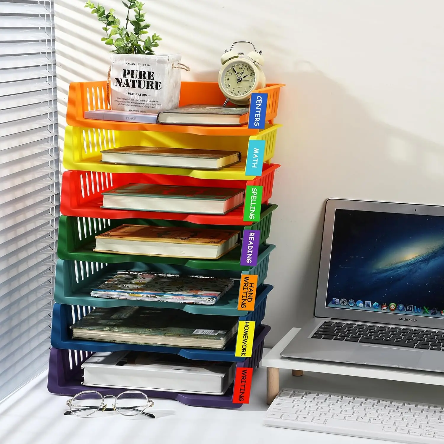 Rainbow Multi-Layer Desktop Plastic Stackable A4 Paper Letter Trays Teacher Desk Organizer Basket Sundry Document Storage Rack