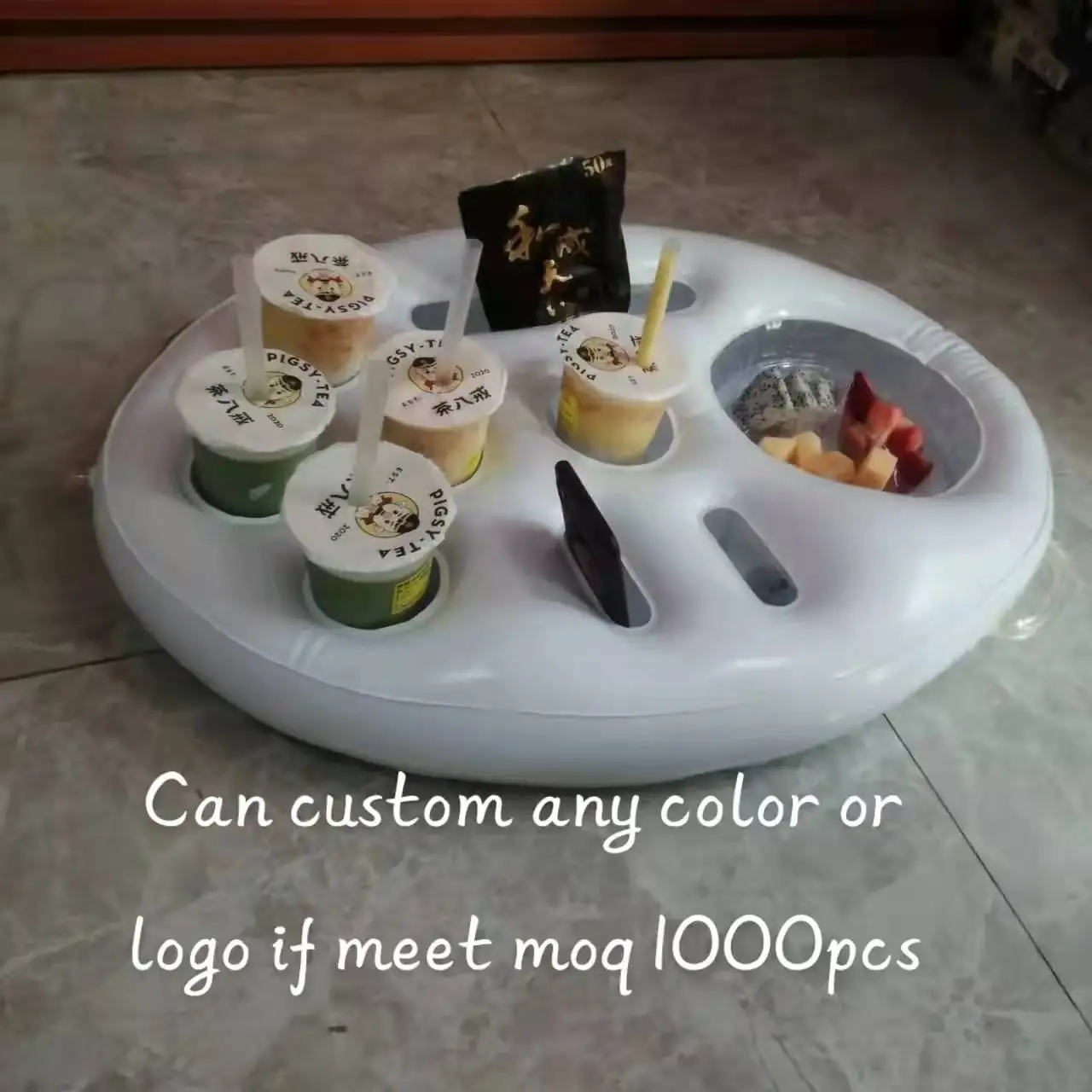 factory summer top quality eco-friendly drink and fruit float inflatable cup holder for pool and beach
