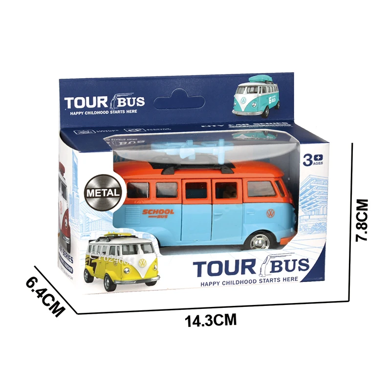 1:36 Pull Back Diecast School Bus City Bus With Light Music Open Door Car Roof Luggage Carrier 4 Styles Toy Bus
