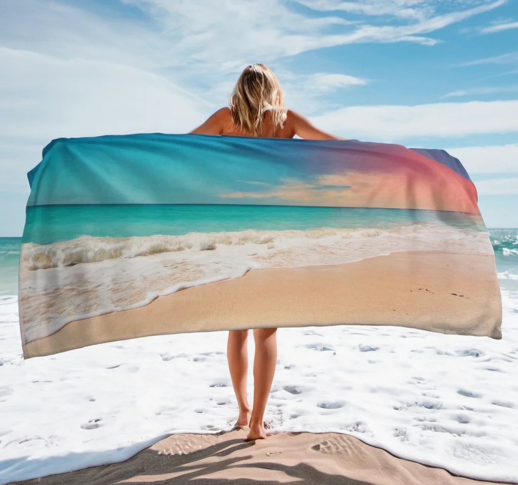 Eastsunshine  Recycled Microfiber Sublimation Printed Promotion Beach Towel Custom  Suede Quick Dry Beach Towel with Logo