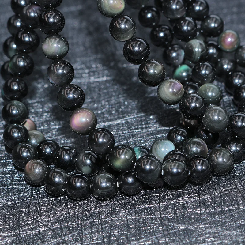 Natural Black Natural Obsidian Jewelry Loose Beads Smooth Obsidian Healing Gemstone Beads For Jewelry Making Diy