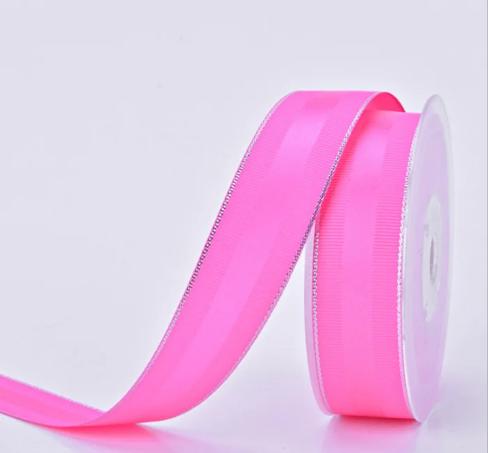 Wholesale Grosgrain Edge Double Face Satin Ribbon Designer With Silver Edge Satin Ribbon 14 Colors 9-38MM