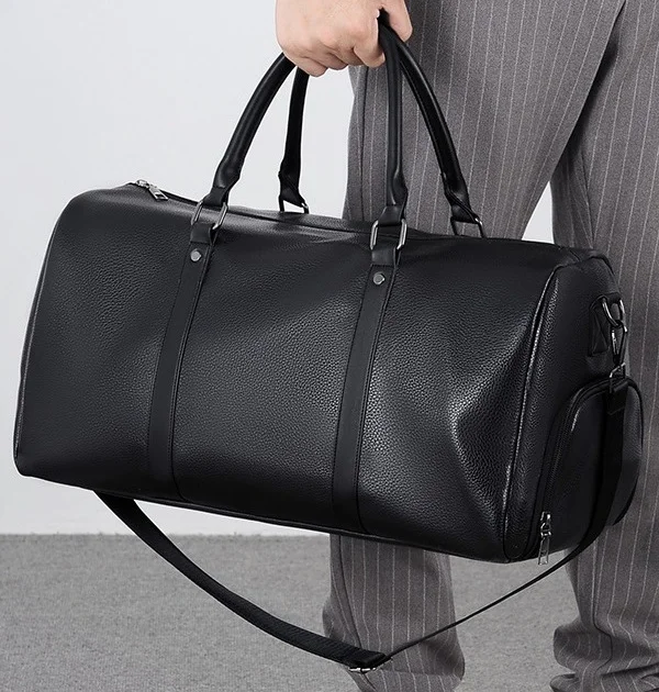 Famous Brand Leather Travel Bag with Shoe Pouch Weekender Overnight Bag Waterproof Large Carry On Travel Tote Duffel Bag for Men