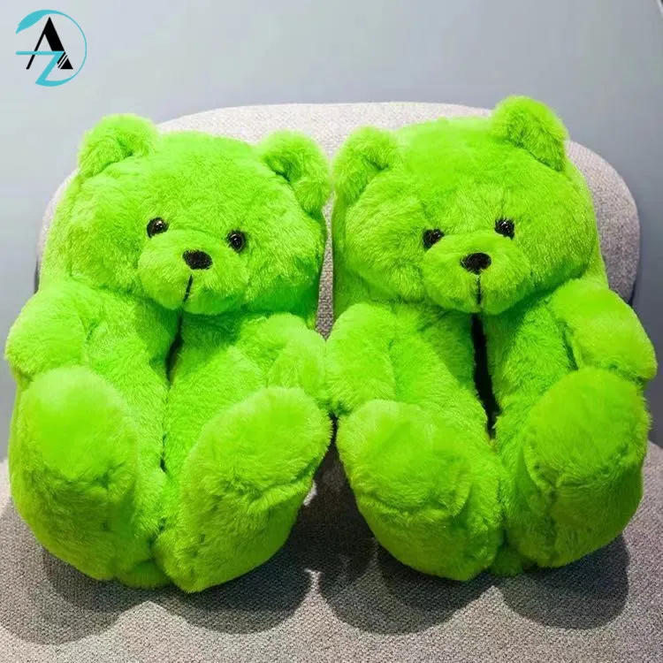 1 Pair Customized Logo Colorful Slippers For Women Soft Fluffy Baby Teddy Bear Slippers Sandals