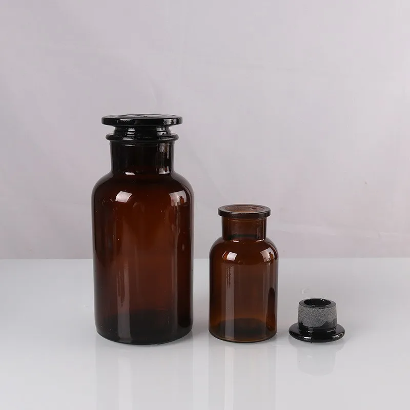 30ml 60ml 125ml 250ml 500ml Amber Glass Laboratory Pharmacy Apothecary Jar Reagent Bottle With PP Stopper