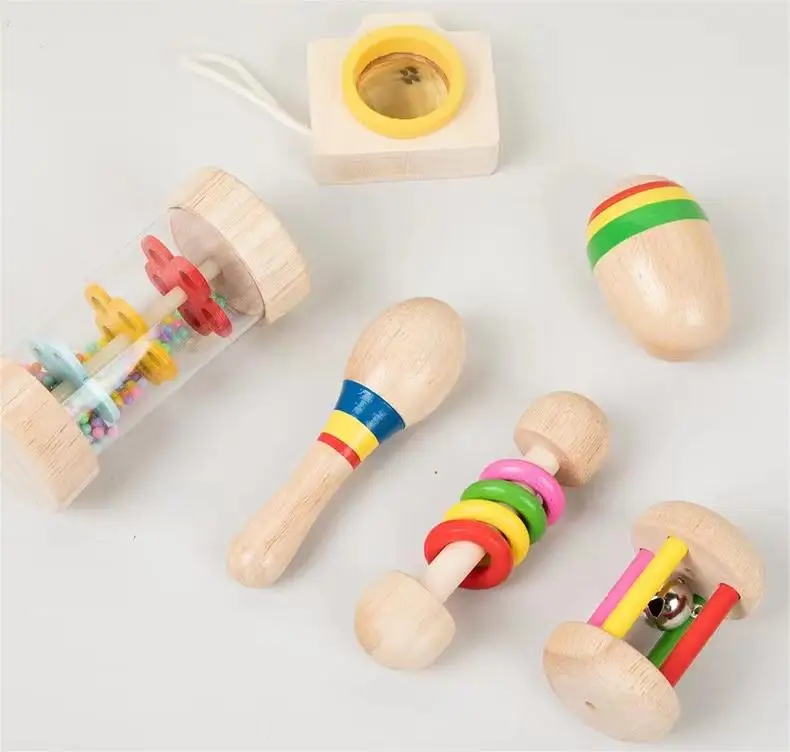 Musical Instruments Set For Children Montessori Toys For Kids Educational Wooden Percussion Musical Hand Rattle Toys 6 Pcs/set