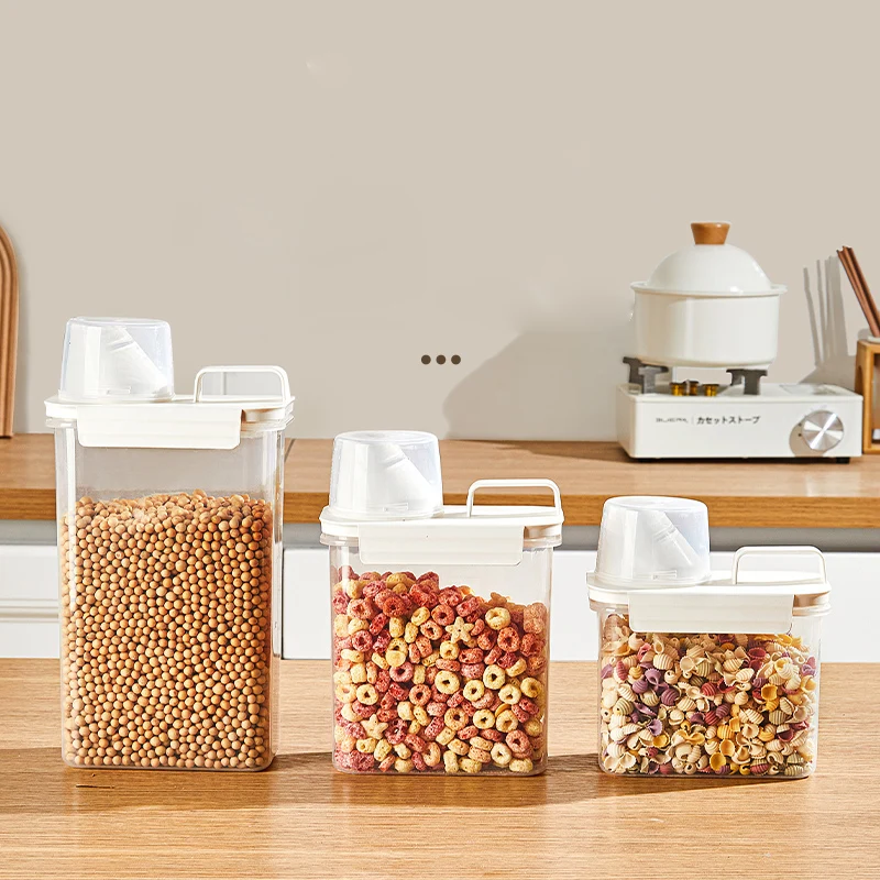 1.3L 1.8L 2.5L Plastic Dry Food Container Stackable Rice Bucket Airtight Cereal Grain Storage Container with Measuring Cup