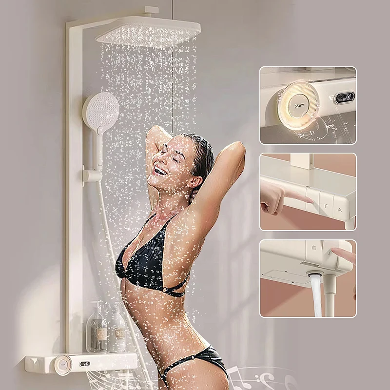 Music Shower Set Bathroom Home Digital Display Bluetooth Three Keys With Speaker Remote Control Pressurized Nozzle With Sound