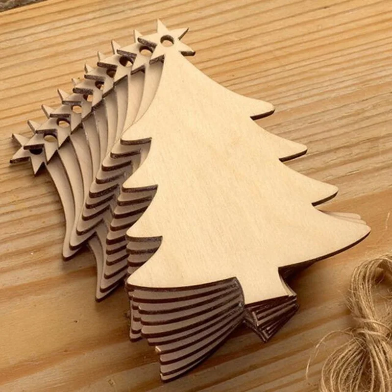 Christmas Tree Round Shape Wood Hanging Pendant Unfinished Wood Slices For Diy Christmas Decor