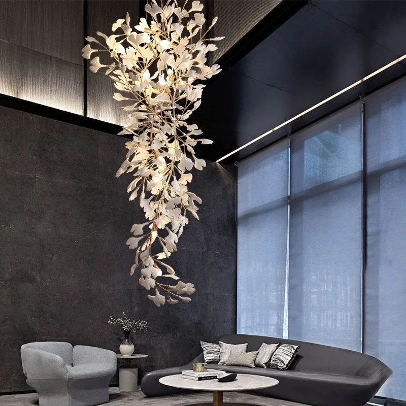 Custom Project Indoor Decoration Fixture Hotel Villa Home Shop Ginkgo Leaf Ceramics Plastic Glass Luxury Chandelier