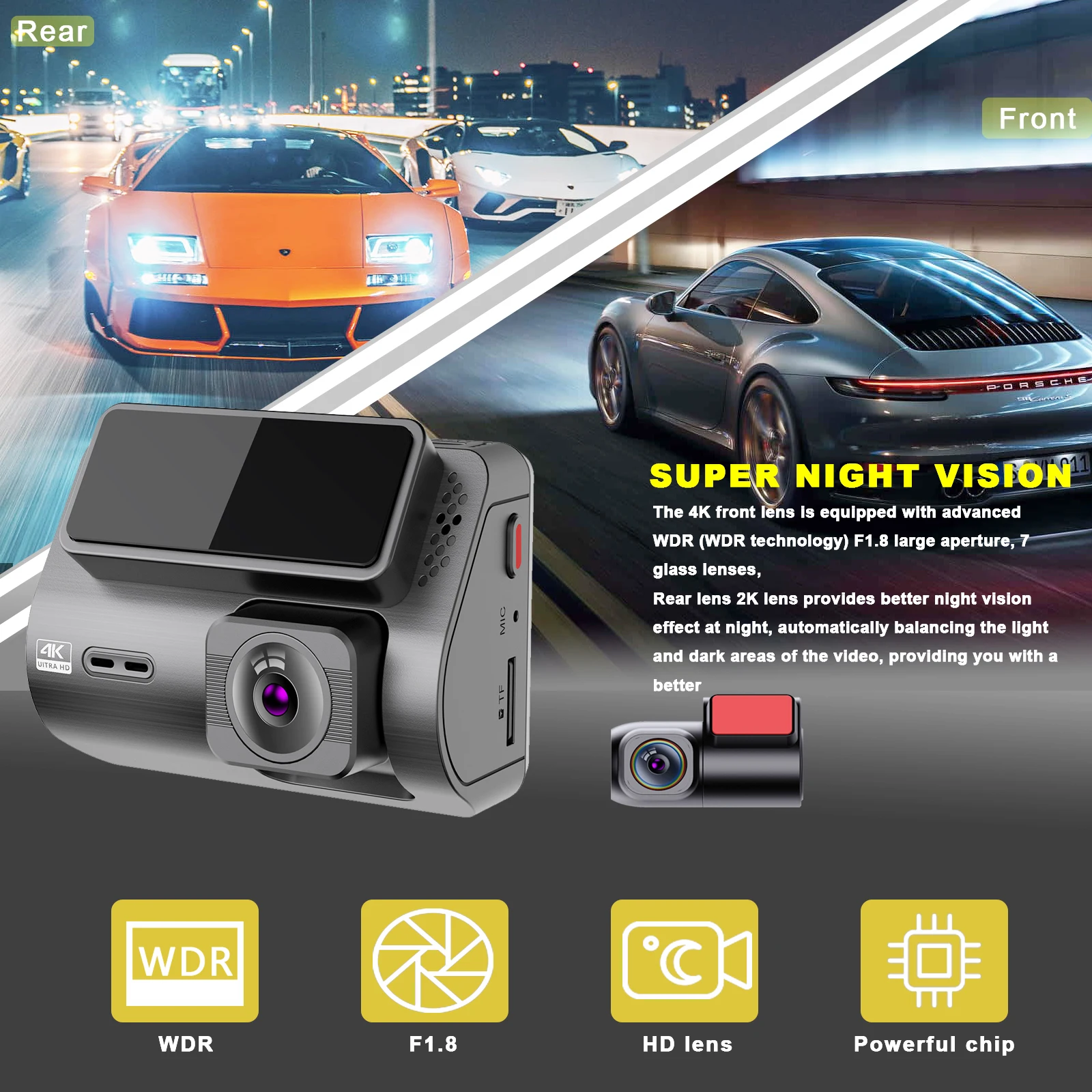 M700 2.0 4K+2K dash cam doble camara front and rear car dvr dual lens dash camera wifi gps 4k dashcam