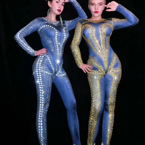 Rhinestone Club Wear Amazon Top Seller  Women Birthday Celebrate Prom Singer Dancer Dostume Fall Womens Jumpsuits