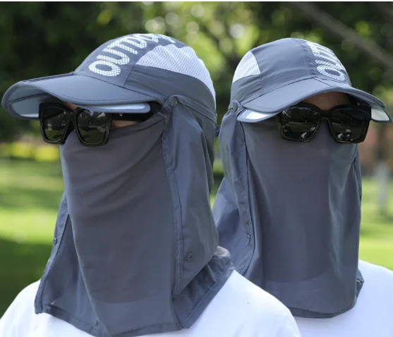 Custom Outdoor Face Cover High Quality Plain For Men Sports Caps UV Sun Protection Face Cap For Men With Neck Flap