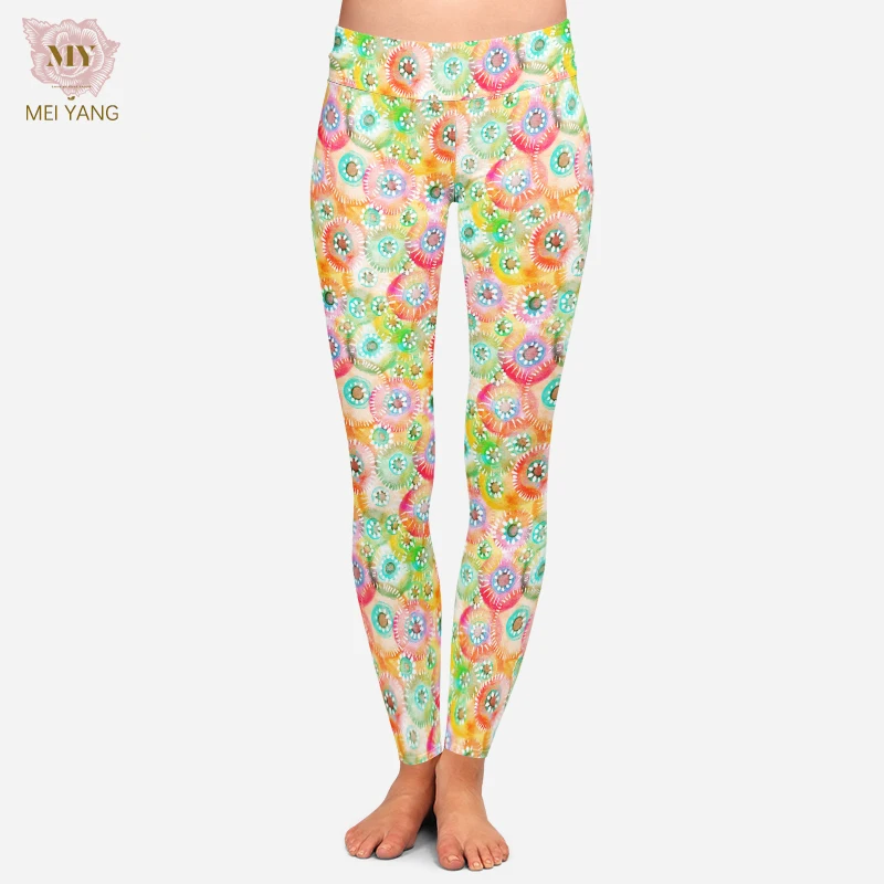 Bright watercolor circles print Women High yoga waist buttery soft 92% polyester 8% spandex leggings for women