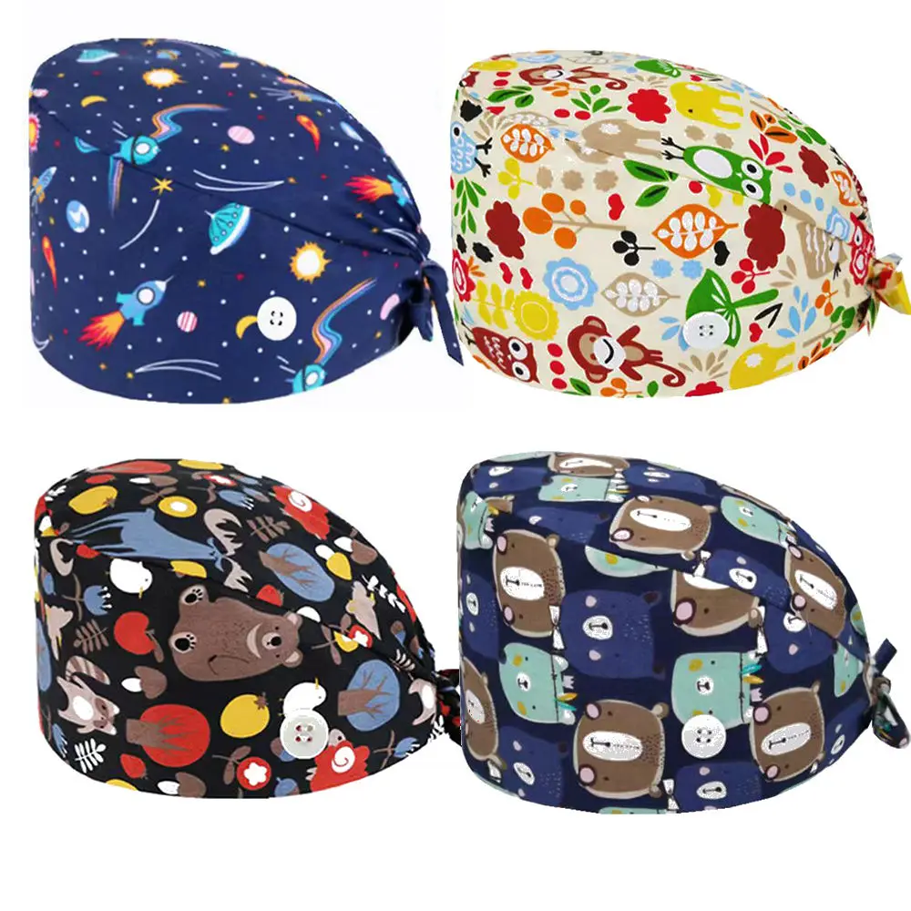 Custom Scrub Cap Printed Pattern Cotton Surgical Hat Adjustable Nurse Caps Health  Male and Female Doctor Nurse Hats