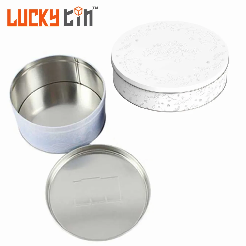 Factory Custom Tinplate Storage Container Large Round Metal Box Empty Christmas Tin Can For Cake Cookie