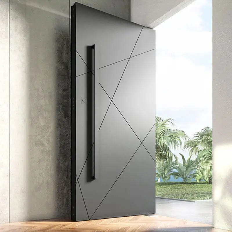 Custom exterior doors Villa Luxury Black Solid Wood Entry Modern Stainless Steel Front Entrance Pivot Door