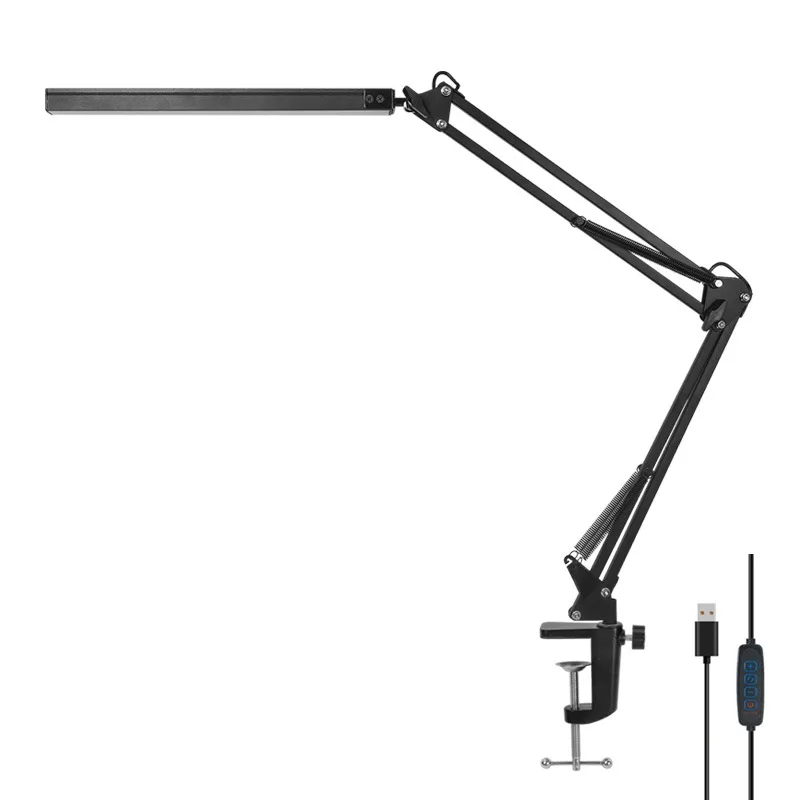 Long Swing Arm LED  Eye-Caring Iron Folding Desk Lamp 3 CCT Modes 7 Brightness Dimming Modes Office Study Table Lamp with Clip