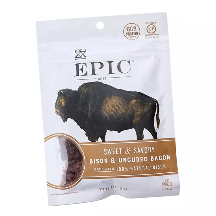 Custom Printed 3 Side Seal Flat Zipper Plastic Ziplock Dried Meat Biltong Food Packaging Bag Beef Jerky Bag