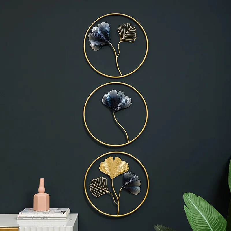 Modern Metal Ginkgo Leaf Wall Hanging Wall Porch Living Room Background Wall Decoration Light Luxury Decoration Pendant
