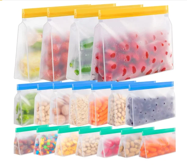 hot selling BPA FREE 18 Pack stand up Leakproof  Reusable Freezer snack sandwich Lunch Zipper PEVA Food Storage Bags