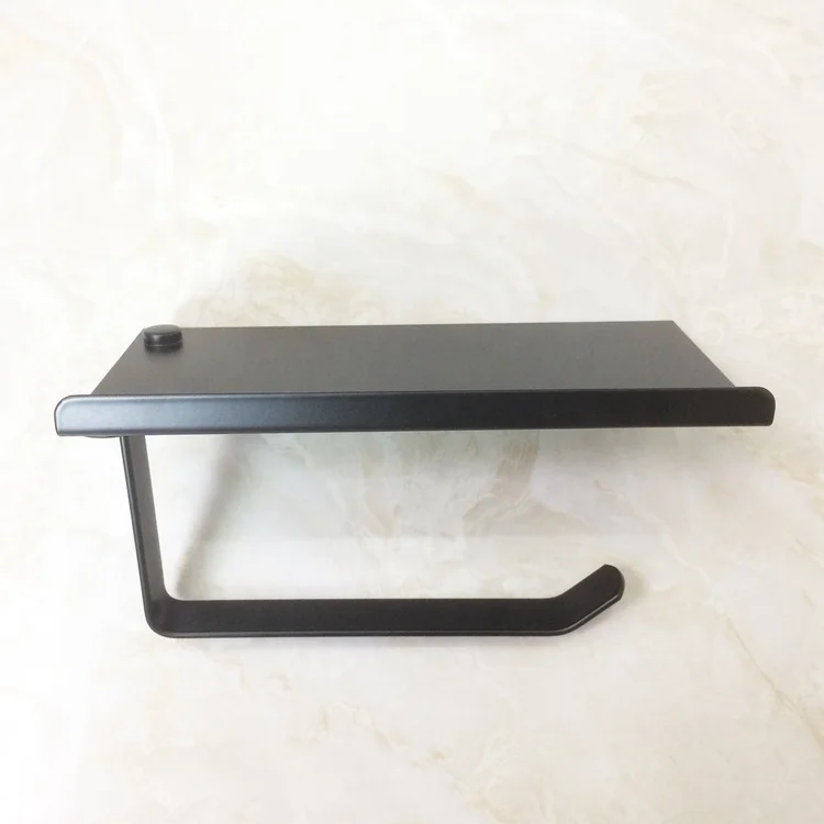 Practical Black Toilet Paper Roll Holder Durable 304 Stainless Steel Multi-functional  with Shelf for Bathroom Kitchen