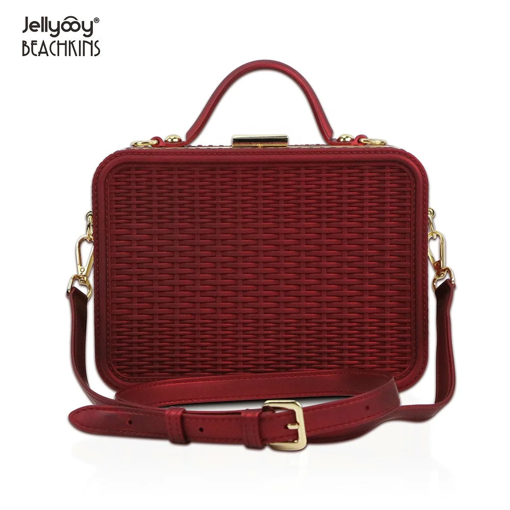 
Jellyooy BEACHKINS Matte Jelly Box Bags Vintage Suitcase Bags Women Handbags PVC Woven Tote Handbags For Women 