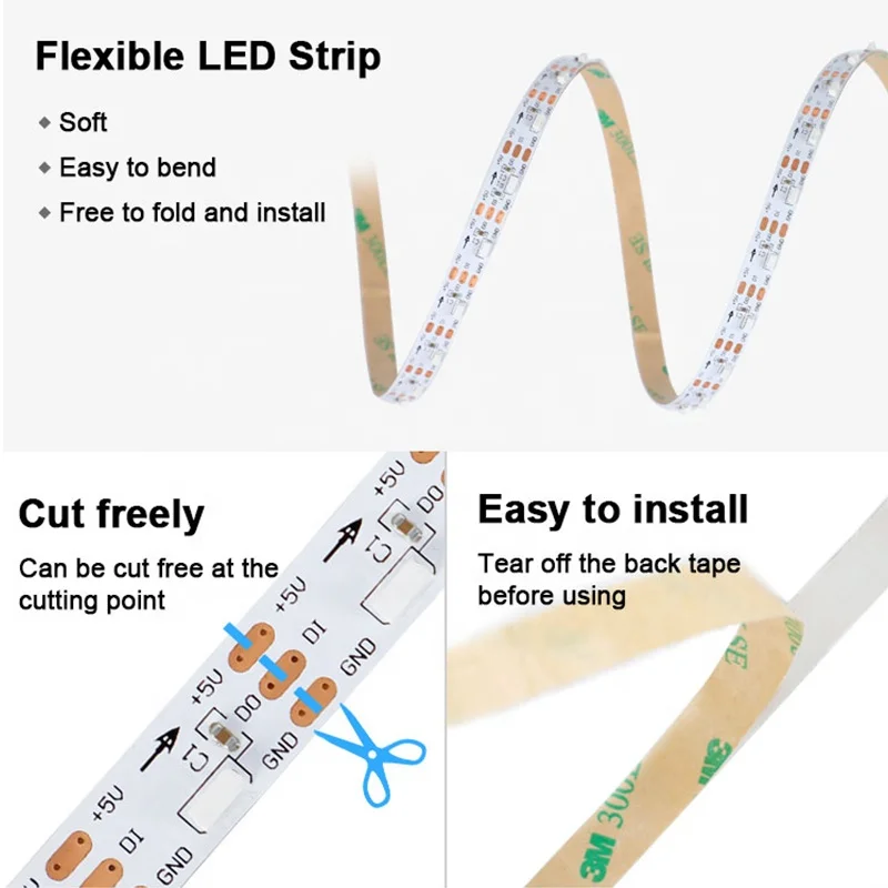 DC5V Side Emitting WS2812 SK6812 SMD4020 Addressable RGB LED Ribbon 5V Digital Pixel Side Emitting View LED Strip Light