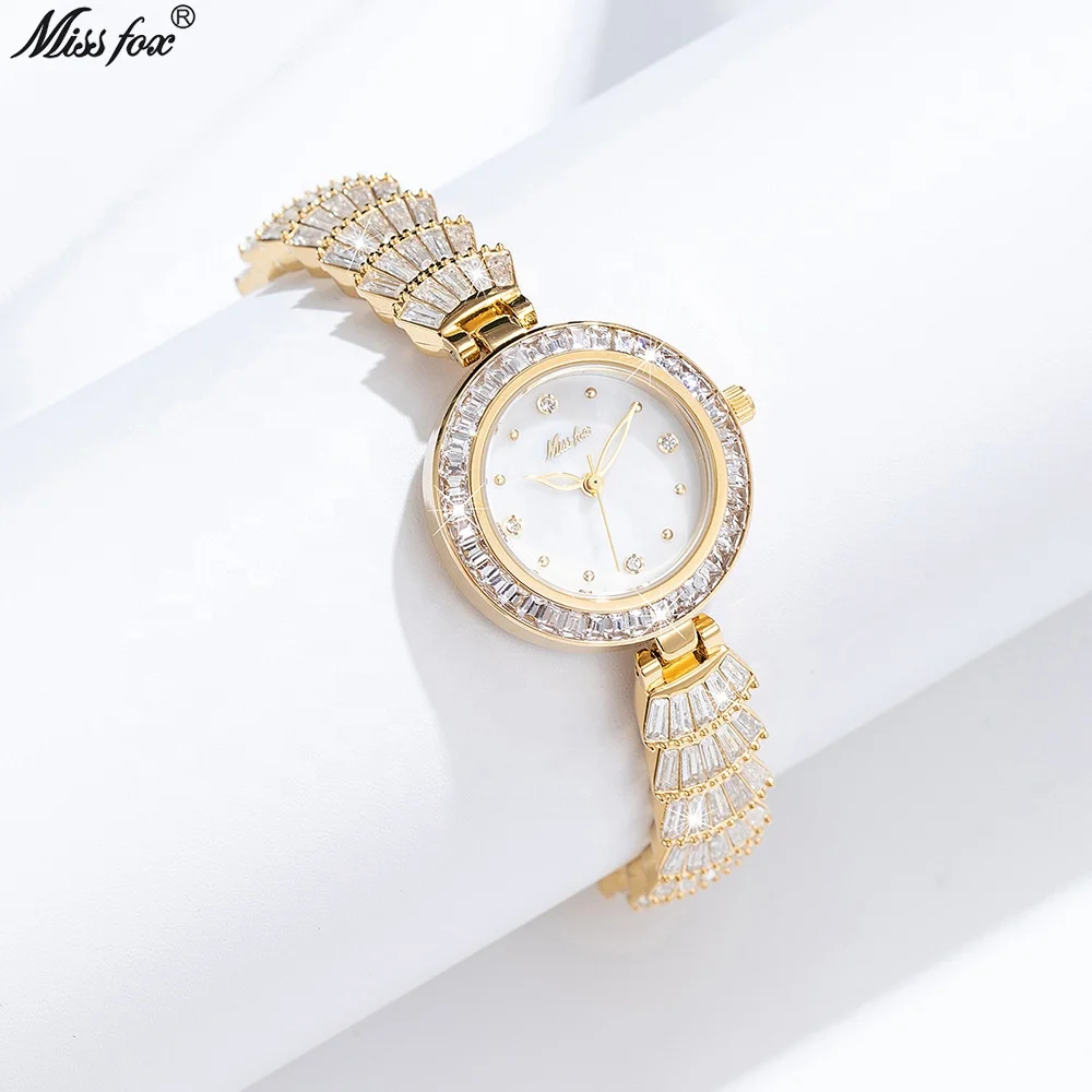 MISSFOX Watch Elegant Vogue Ladies Bling Hip Hop Iced Out Watch Luxury Quartz Gold Diamond Women Watches