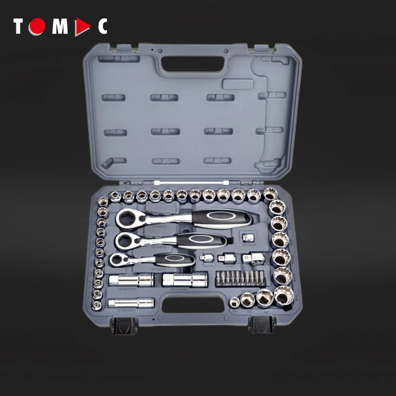 TOMAC Chrome Vanadium 52-Piece Go Through Socket Wrench Set for Automotive and Truck Tool Repair - Professional Hand Tool Kit