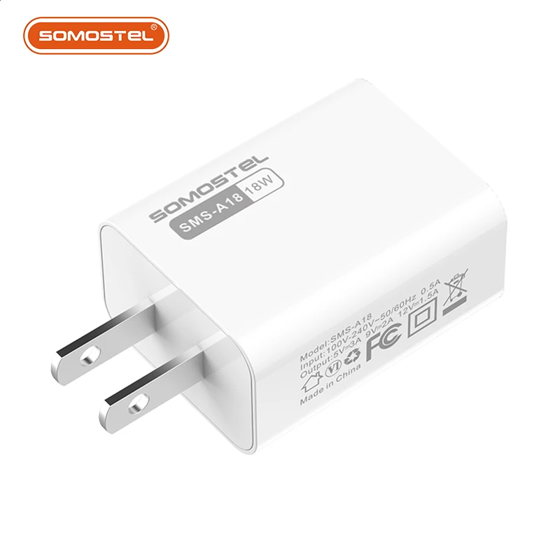 Somoetel SMS-A18 QC3.0 18W Fast China cheap Chargers with data cable wholesale travel charger adapter for iphone 13 mobile