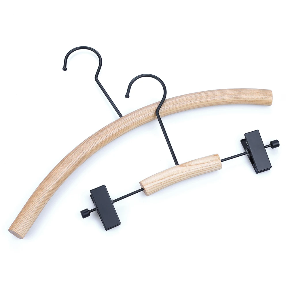 Lindon Moon Curved Shape Design Non-slip Ash Wood Boutique Hanger for Clothing Display