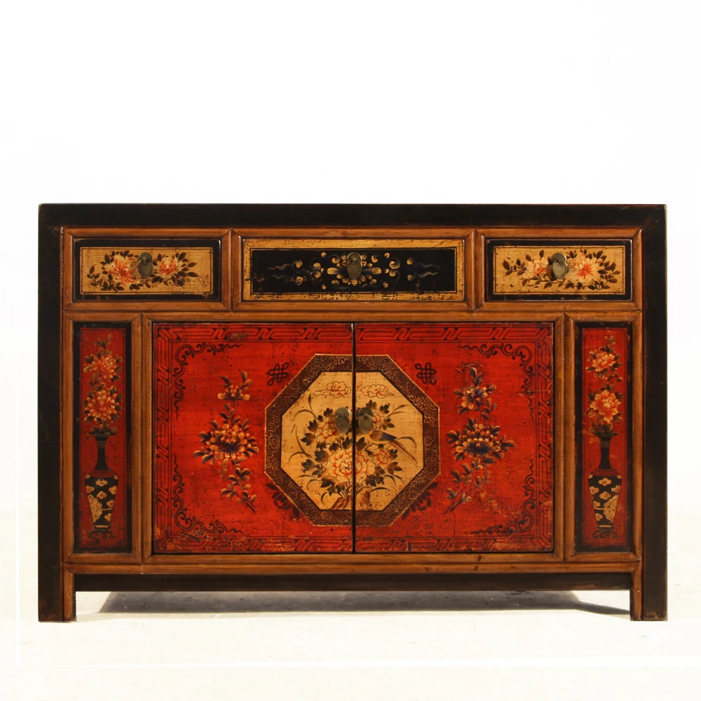 
chinese antique furniture wedding wardrobe classic painting solid wooden painted furniture home furniture home storage cabinet 