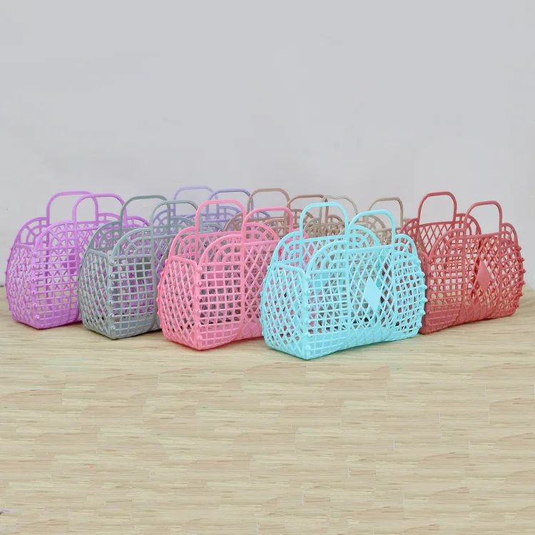 Personalized Retro Vintage Foldable Plastic Pvc Jelly Basket Tote Bag Beach Bag Handbag Purse For Girls Women Party Favor Bags