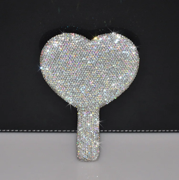 Shining Heart Round Square Shape Bling Cosmetic Mirror Portable Handle Mirror for Princess Girls