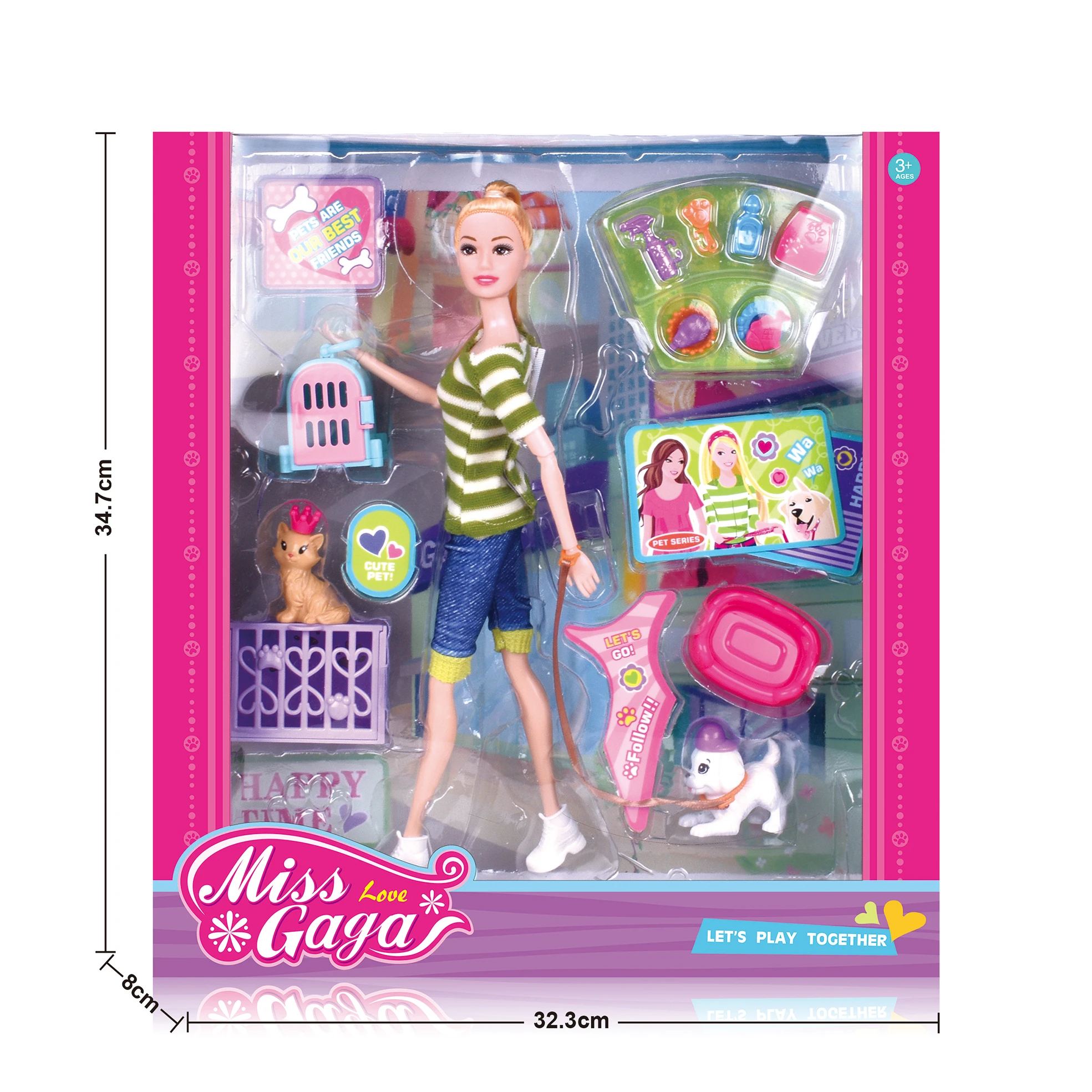 11.5 inch doll accesory  gift set for girls Sex dolls knuckle ring with 2 dog cages and cat and dog sofas