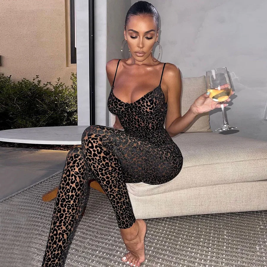 Autumn Leopard Pattern Backless Womens Bodysuits For Women Jumpsuit