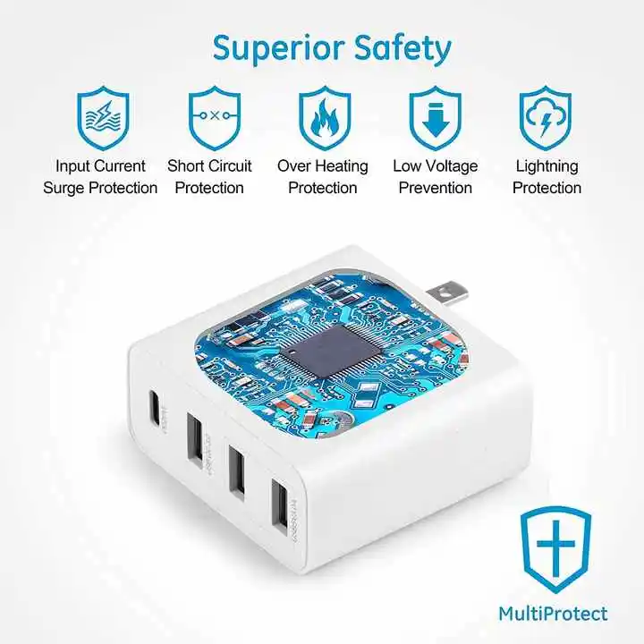 Foldable Plug Multiport 53W USB C Charger Fast Charge QC 3.0 for Samsung 4-Terminal PD Type C Fast Wall Charger