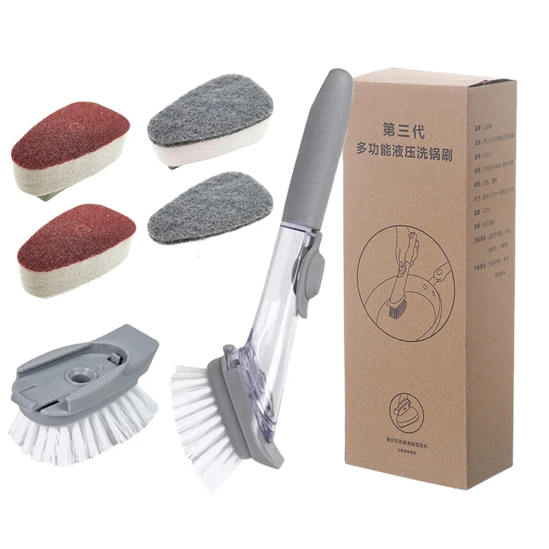 Automatic liquid Long Handle kitchen dish brush Soap dispensing palm brush Sponge Cleaner Dish washing Brushes