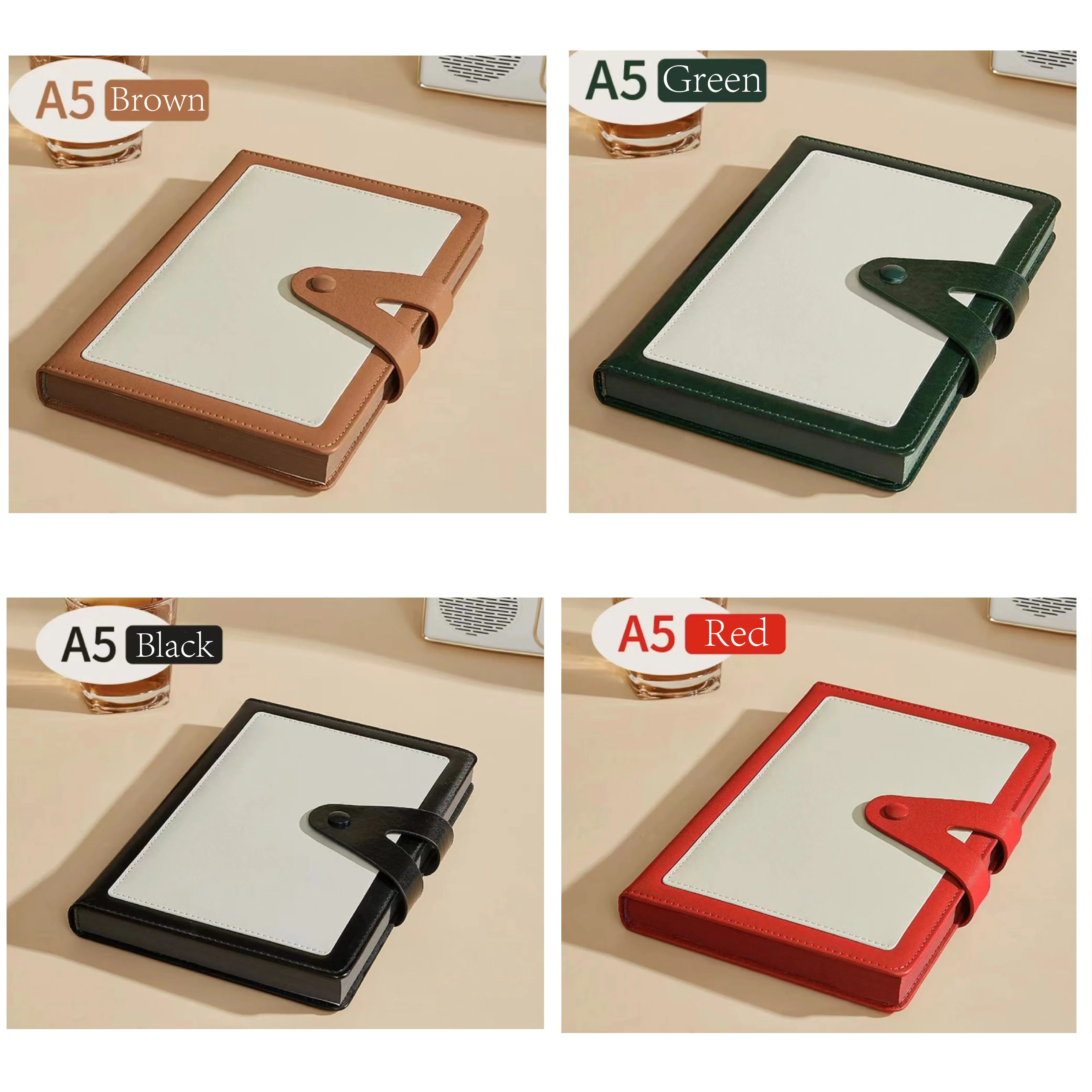 High quality A5 thick notebook custom logo business hardcover with pocket buckle travel diary planner edges printed note book