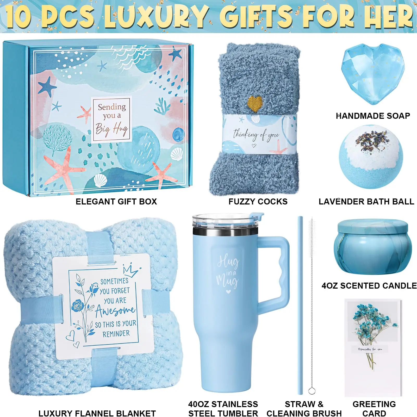 Custom Women Self Care Birthday Gift Get Well Soon Gifts Flannel Blanket 40OZ Tumbler Christmas Anniversary Gift  For Mum Sister